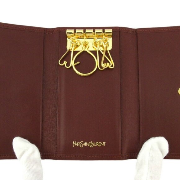 Auth SAINT LAURENT key case YSL logo Bordeaux leather - Picture 7 of 8